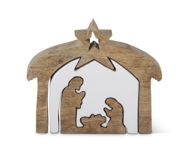 Wood Nativity w/White Enameled Center