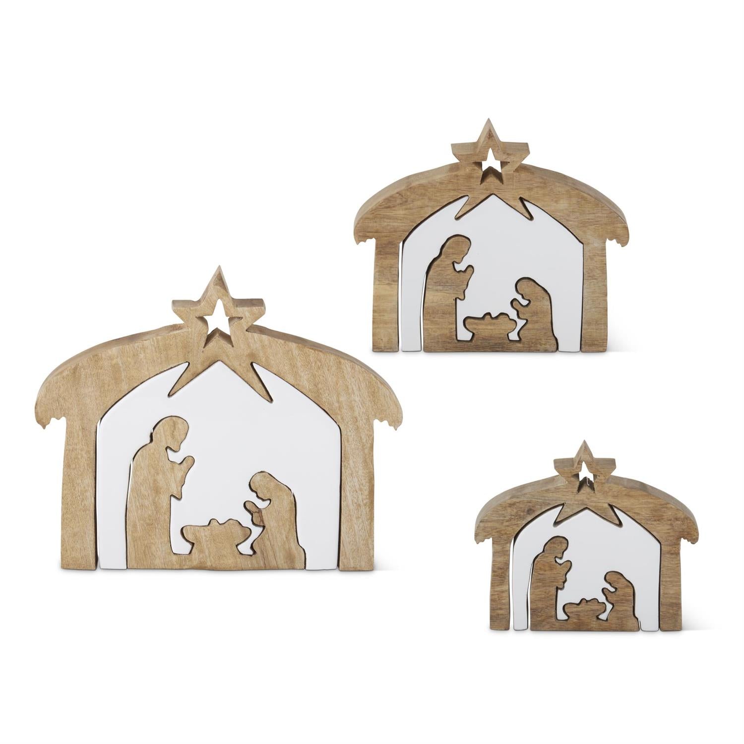 Wood Nativity w/White Enameled Center