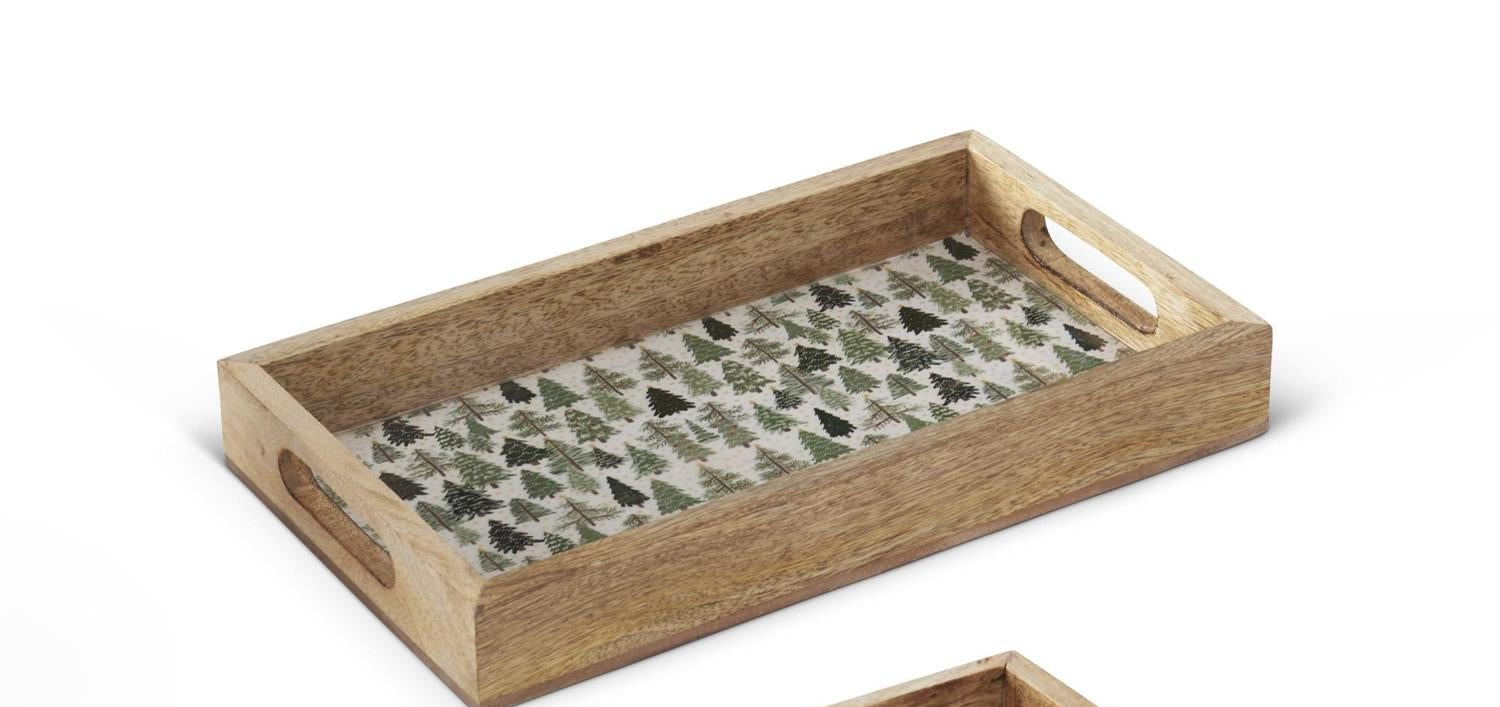 Wood Tray w/Christmas Trees