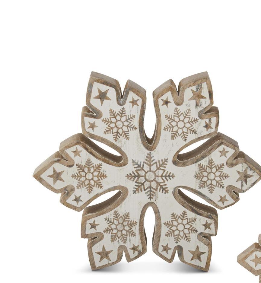 Mango Wood Snowflakes w/White Embossed