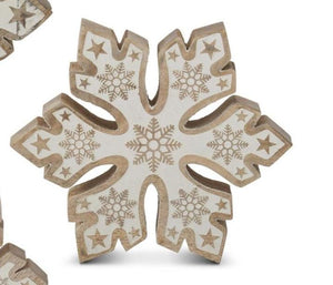 Mango Wood Snowflakes w/White Embossed