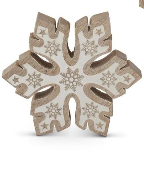 Mango Wood Snowflakes w/White Embossed