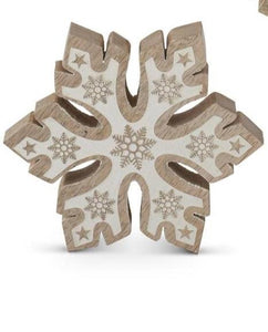 Mango Wood Snowflakes w/White Embossed