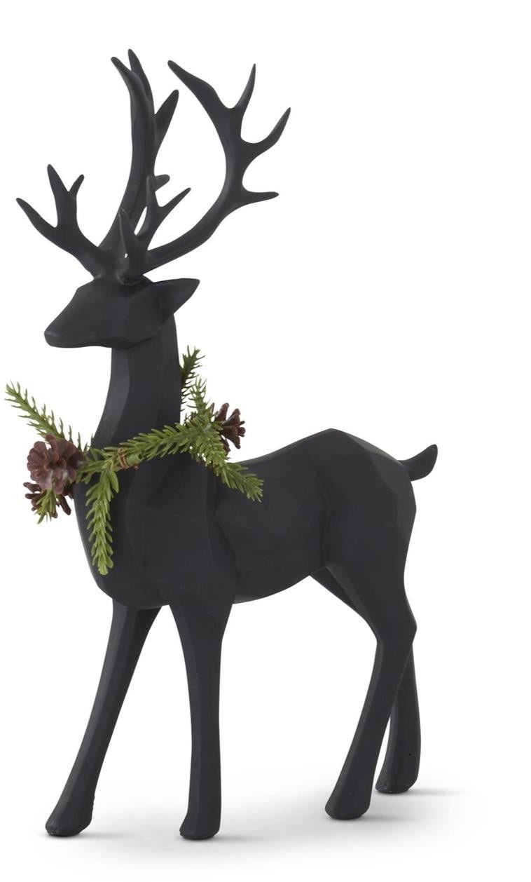 Matte Black Modern Deer w/Pine Wreaths