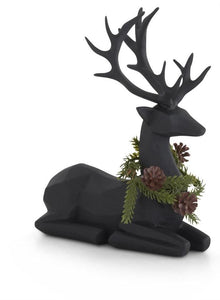 Matte Black Modern Deer w/Pine Wreaths