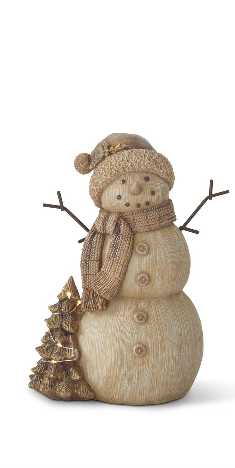 Resin Woodgrain LED Musical Snowman w/Timer