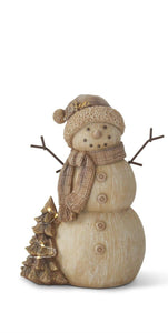 Resin Woodgrain LED Musical Snowman w/Timer