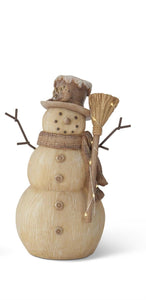 Resin Woodgrain LED Musical Snowman w/Timer