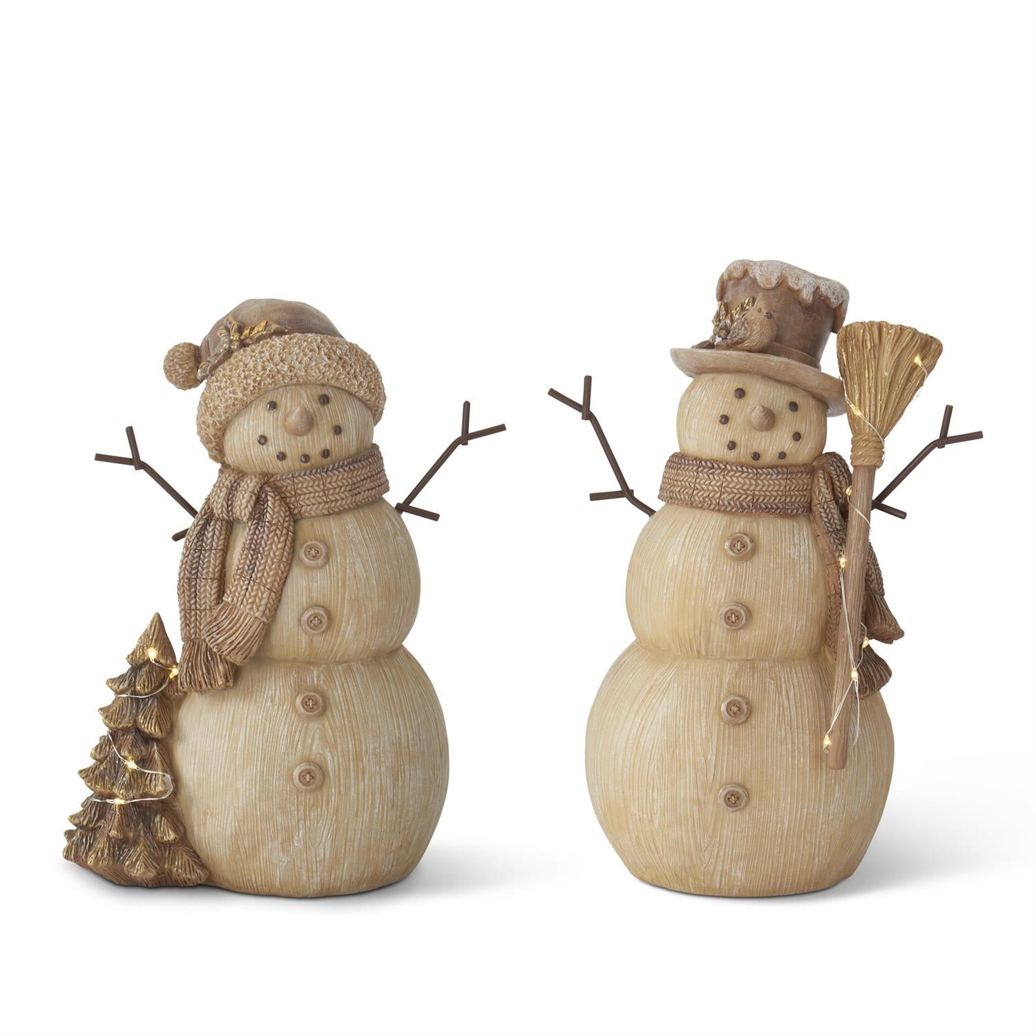 Resin Woodgrain LED Musical Snowman w/Timer