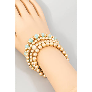 Stone And Metallic Beaded Bracelet Set