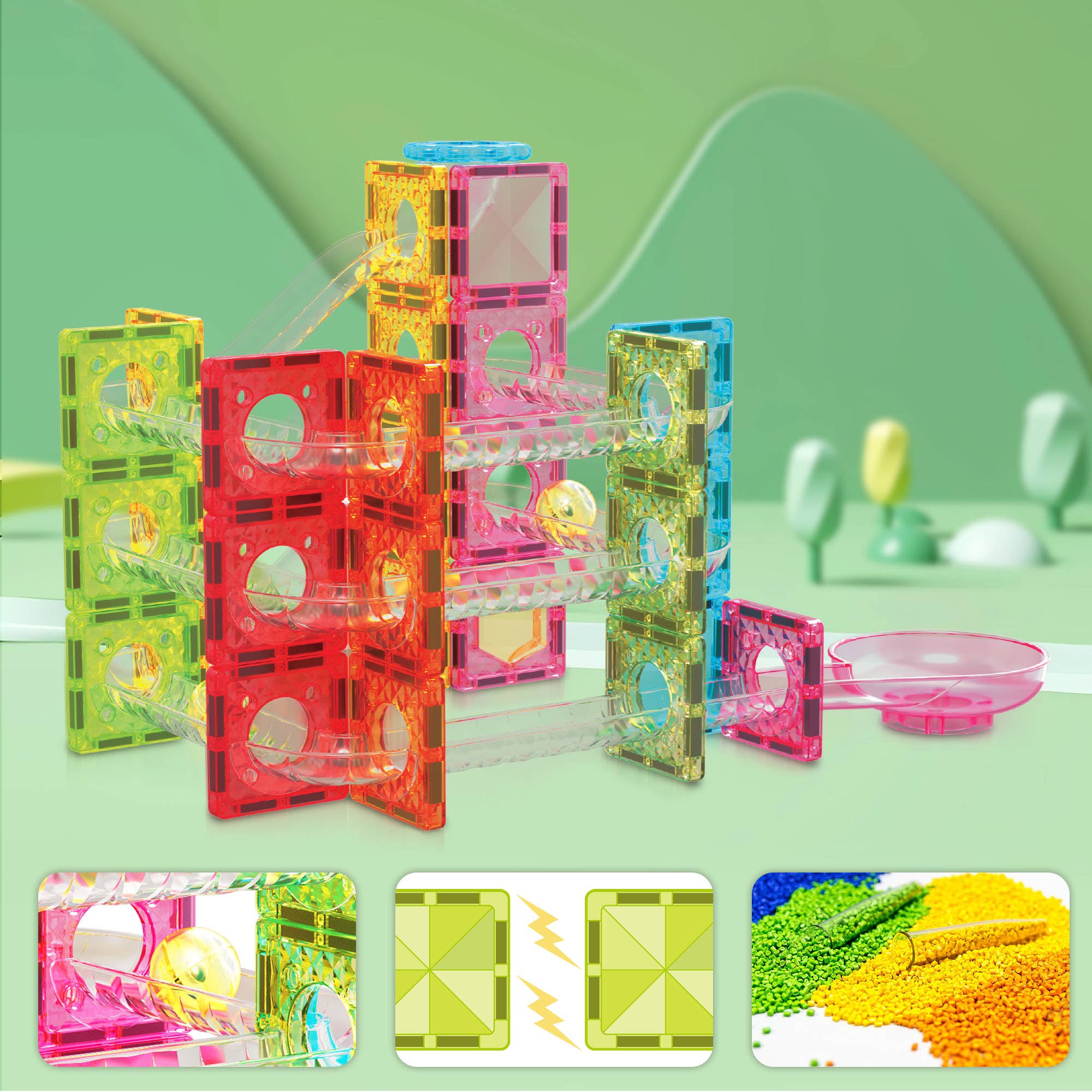 60 Piece Magnet Tiles Building Block Travel Size Toy Set