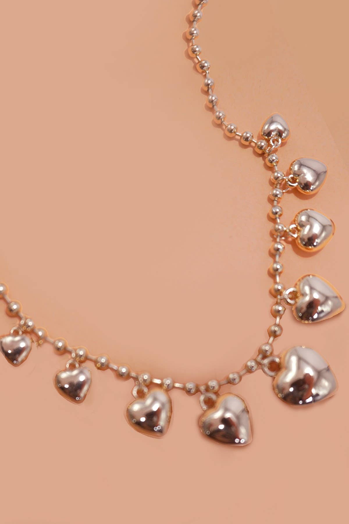 STATION PUFFY HEART CHARMS BALL CHAIN NECKLACE