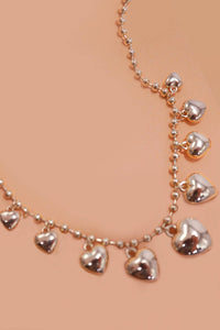 STATION PUFFY HEART CHARMS BALL CHAIN NECKLACE