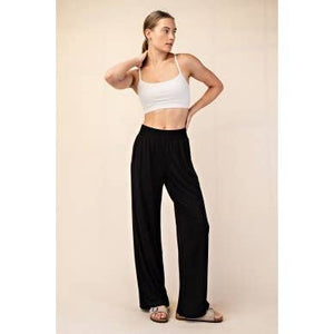 BLACK VISCOSE MODAL WIDE LEG PANT