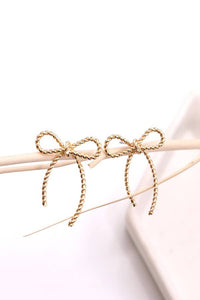 SILVER ROPE BOW DESIGN STUD EARRINGS