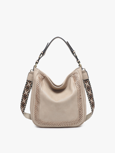 Latte Aris Small Whipstitch Hobo w/ Guitar Strap