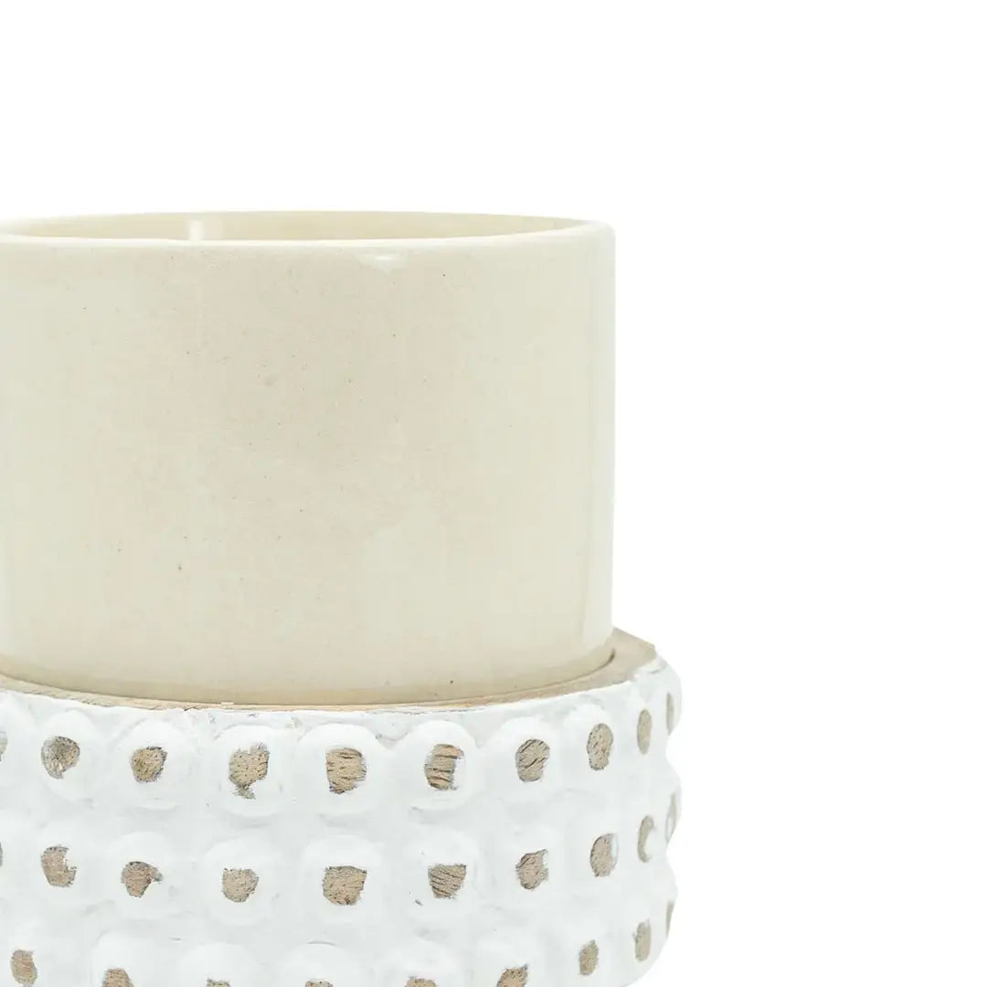 Gigi Ceramic Planter With Whitewahed Wood Bead Plant Stand