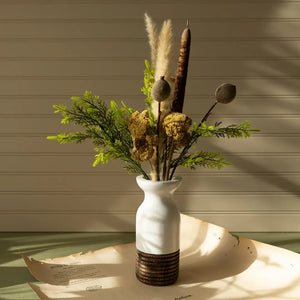 Arlen Carved Wood Dried Florals Vase White
