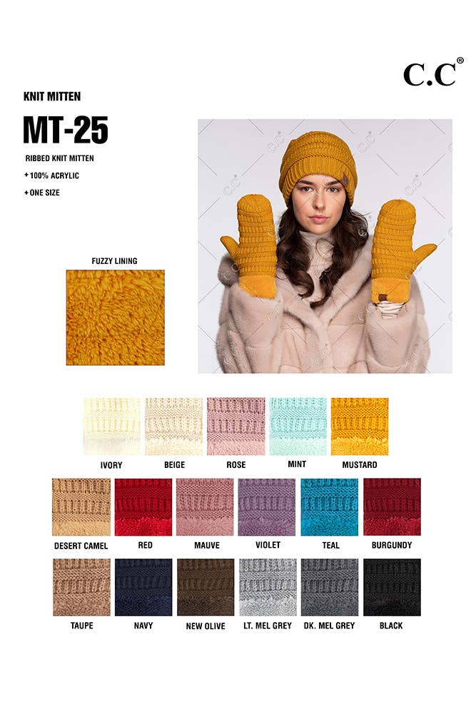 Navy C.C Solid Color Knitted Mitten Gloves