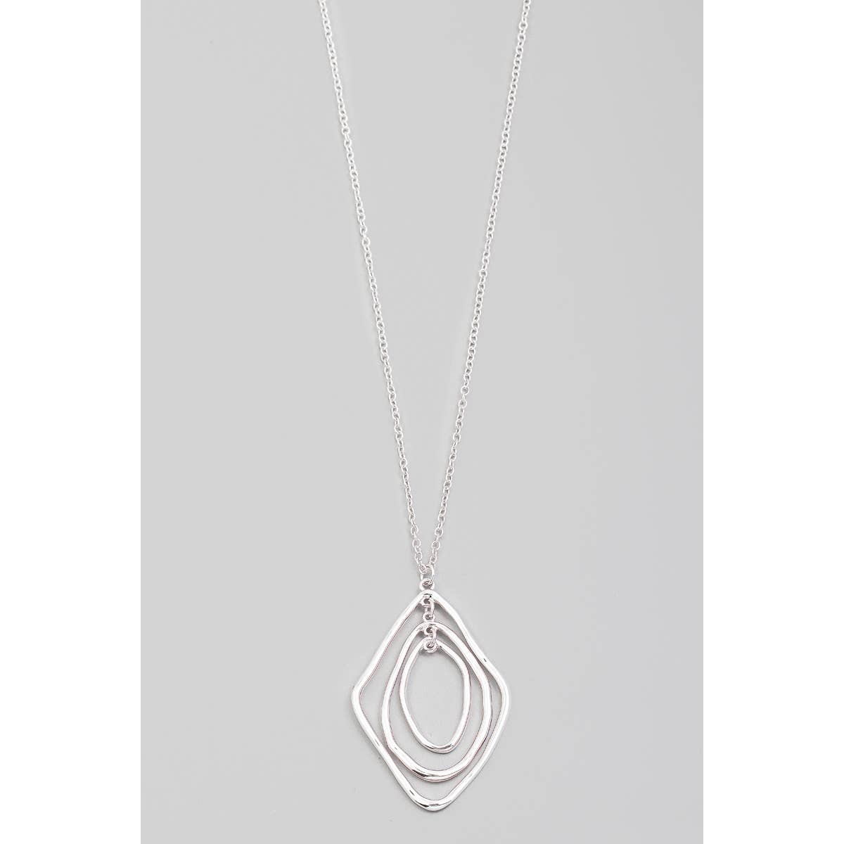 Layered Warped Oval Pendant Long Necklace