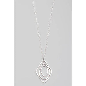 Layered Warped Oval Pendant Long Necklace