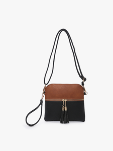 Black/Brown Tara Double Zip Crossbody Bag/Wristlet