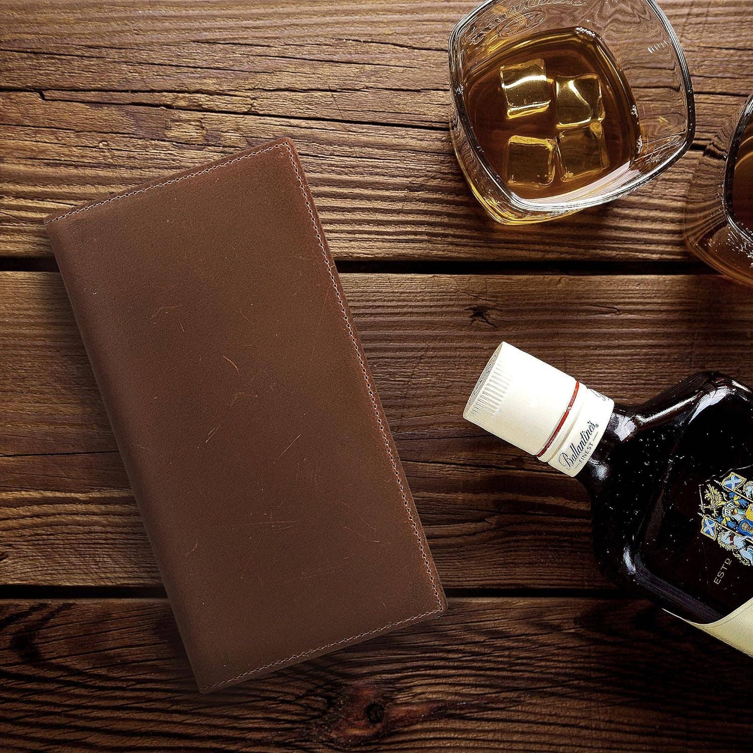 Dark BrownLeather Bifold Wallet Long Wallet
