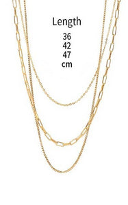 18K Stainless Steel Tarnish-Free Layered Link and Box Chain Necklace