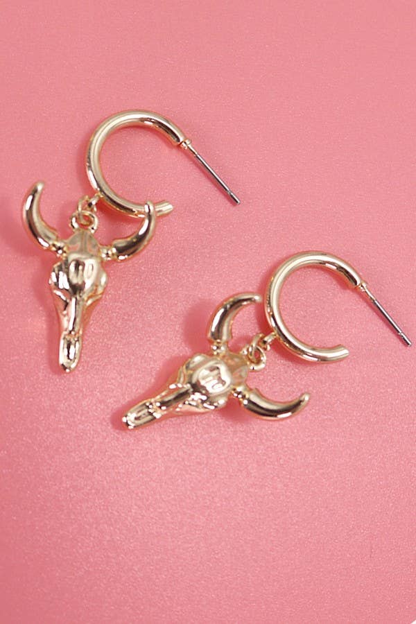 WESTERN BULL DROP HUGGIE HOOP EARRINGS