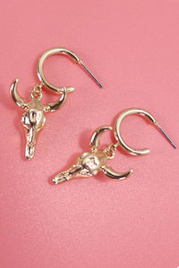 WESTERN BULL DROP HUGGIE HOOP EARRINGS