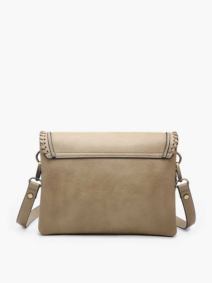 Brown Sloane Flapover Crossbody w/ Whipstitch and Tassel