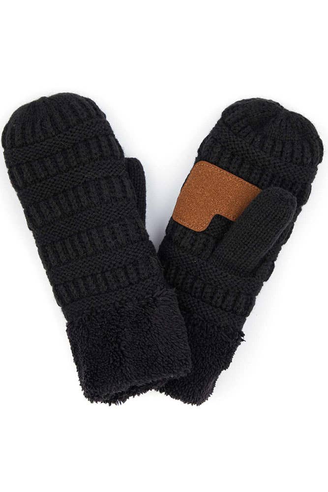 Navy C.C Solid Color Knitted Mitten Gloves