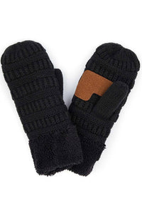 Navy C.C Solid Color Knitted Mitten Gloves