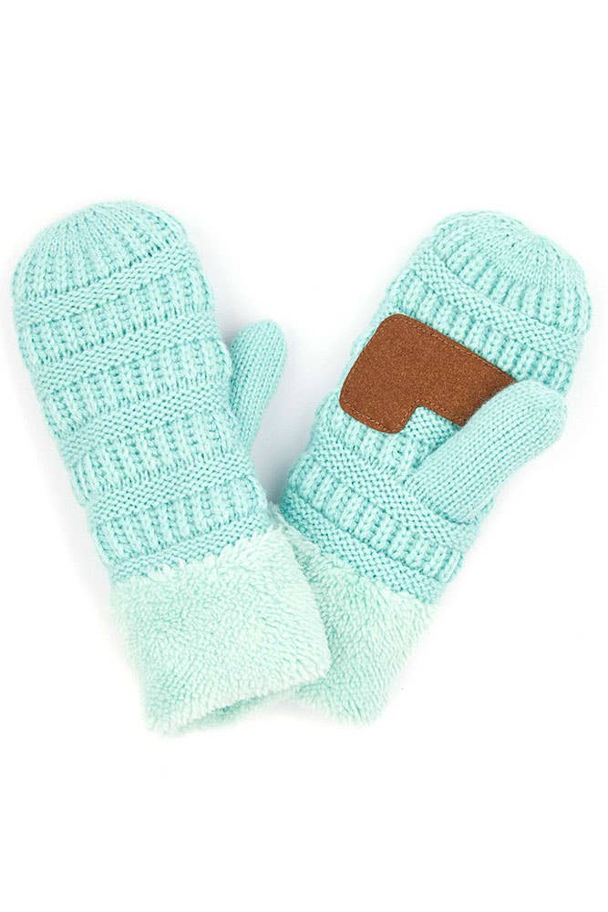 Navy C.C Solid Color Knitted Mitten Gloves