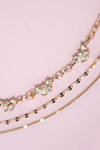 MULTI LAYER RHINESTONE BOW STATION NECKLACE