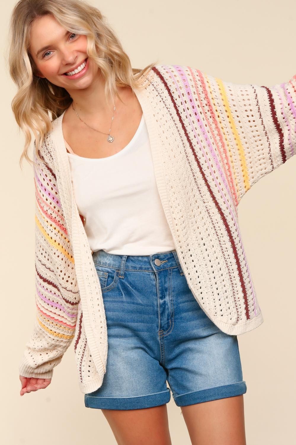 DOLMAN MULTI COLOR STRIPE CROCHET CARDIGAN