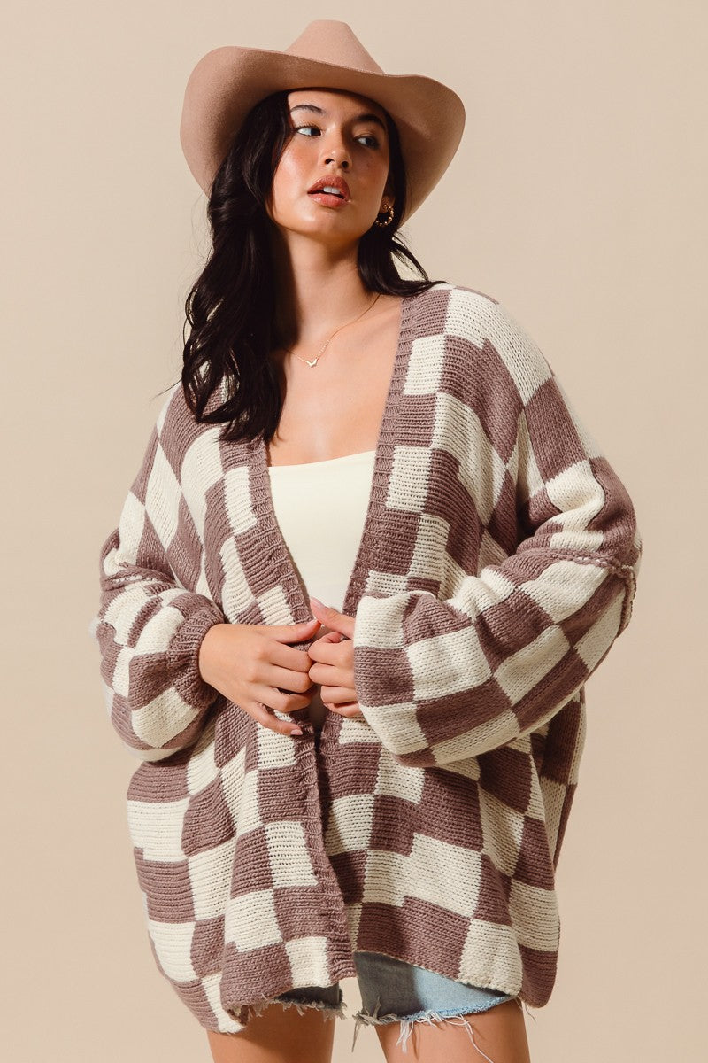 Oversized Checkered Cardigan