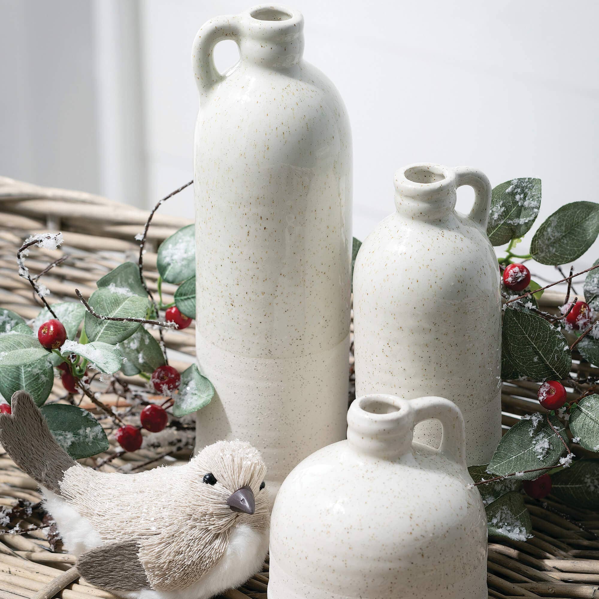 WHITE SPECKLED JUG VASE