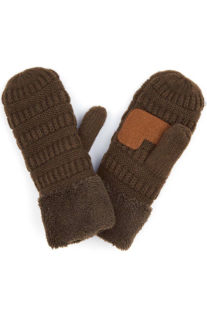 Navy C.C Solid Color Knitted Mitten Gloves