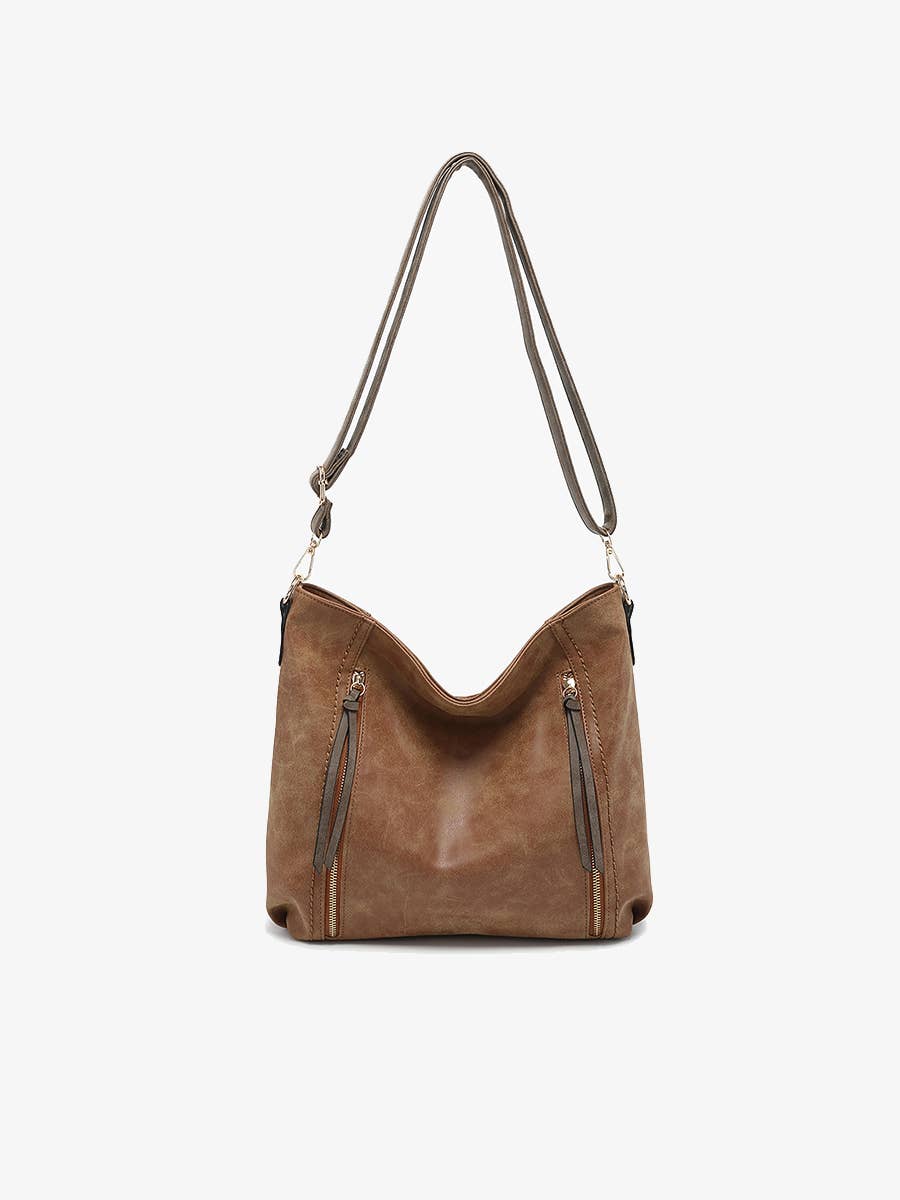 Tan/Grey Mina Distressed Hobo Bag