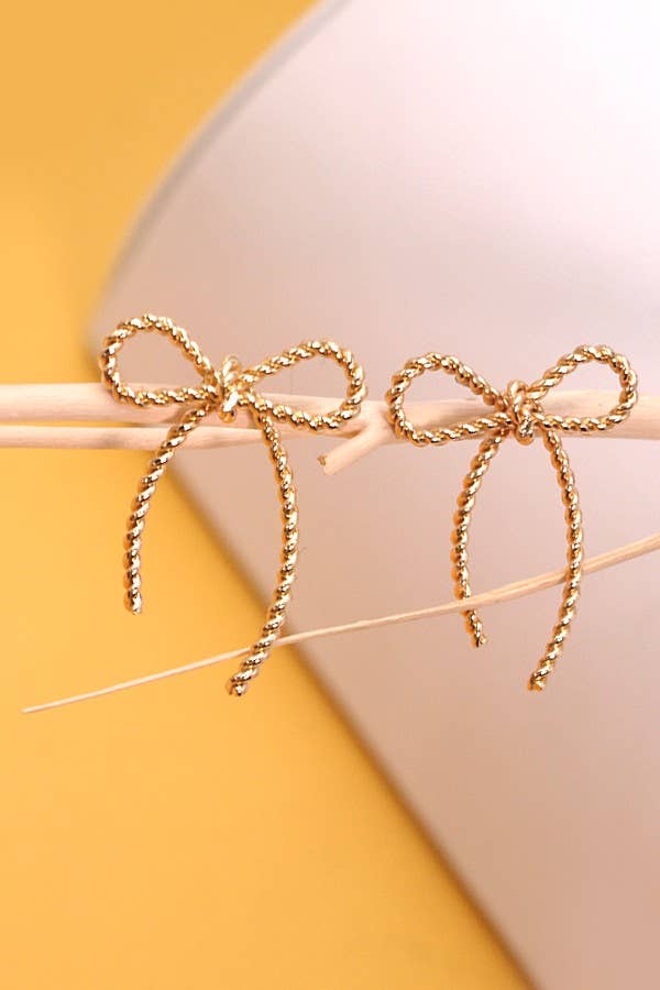 SILVER ROPE BOW DESIGN STUD EARRINGS