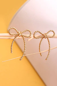 SILVER ROPE BOW DESIGN STUD EARRINGS