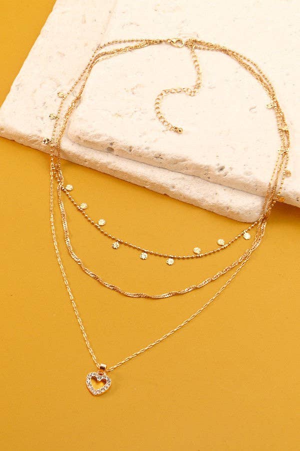 RHINE HEART BALL CHAIN DISC LAYER NECKLACE