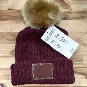 Kids Burgundy Pom Beanie