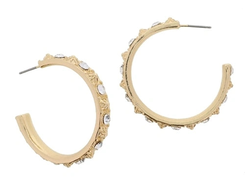 Gold Hoop with Crystal and Stud Accents Earrings