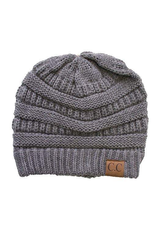 Light Melange Gray C.C Cable Knit Classic Beanie