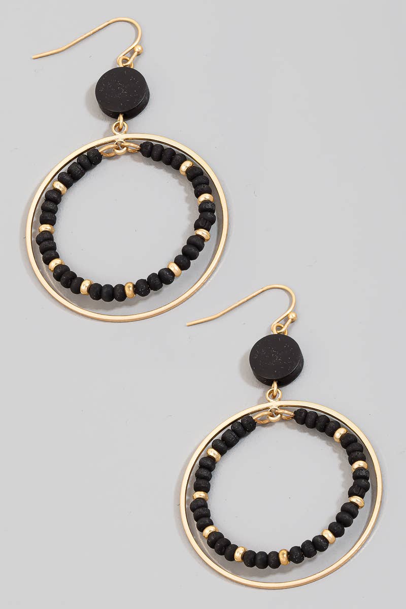 Layered Beaded Hoop Drop Earrings