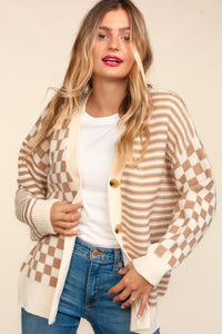 Taupe + Oatmeal Checkered Cardigan