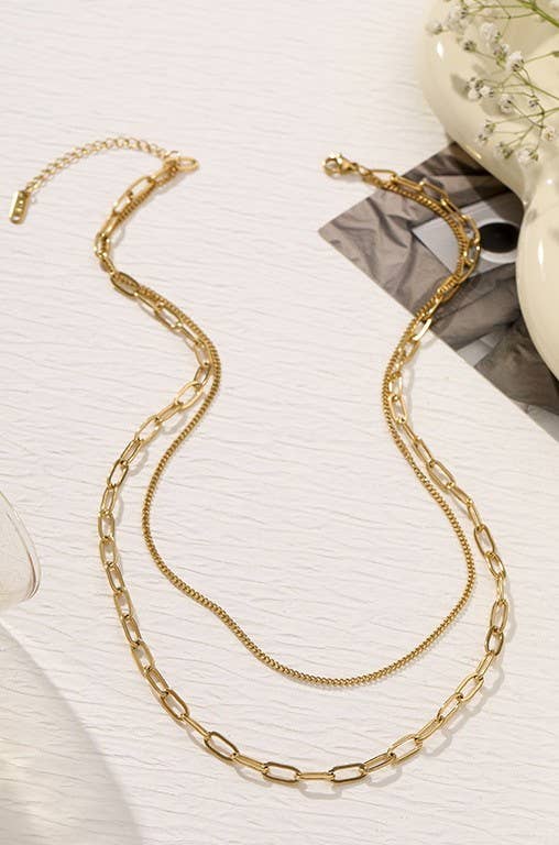 GOLD TITANIUM  STEEL NON-TARNISH LAYERED CHAIN NECKLACE