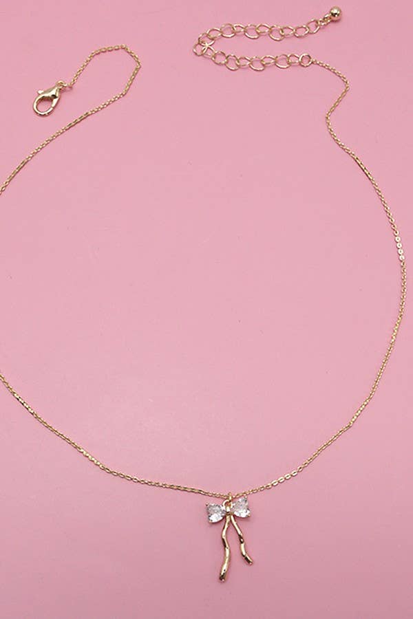 PETITE RHINESTONE BOW NECKLACE